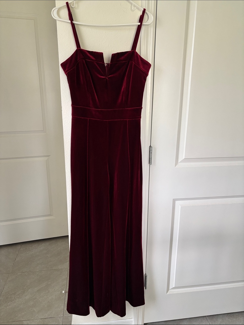 Burgundy Velvet Spaghetti-Strap Jumpsuit